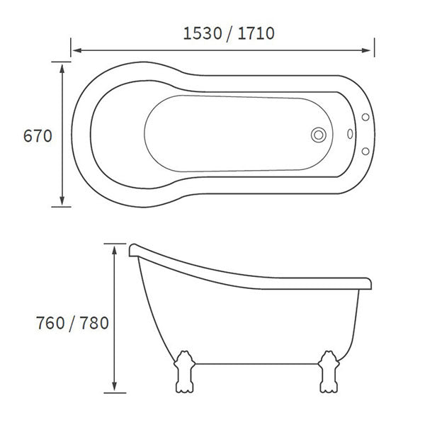 Apollo Jubilee Freestanding Bath 1530 x 670 x 760mm
