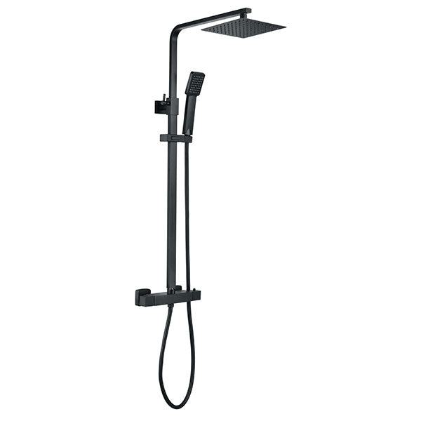Tabo Matt Black Square Thermostatic Bar Mixer Shower with Riser Kit