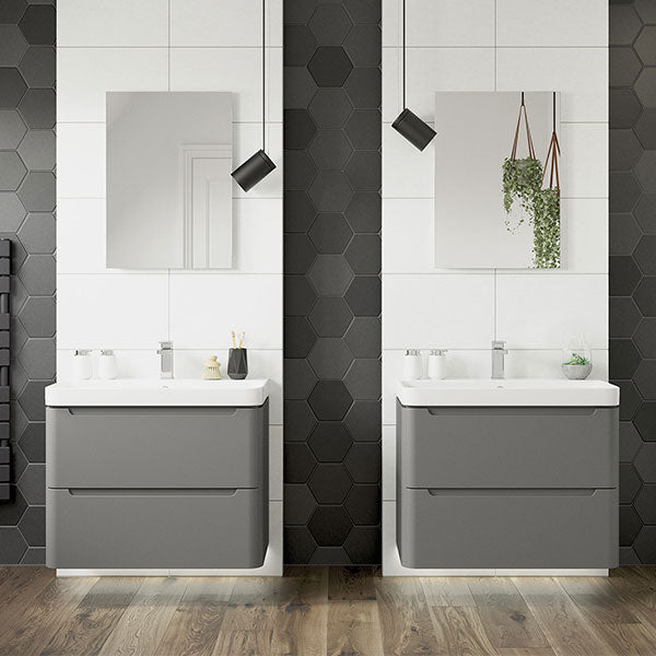 Tabo Magenta Matt Grey Wall Hung 2 Drawer Cloakroom Basin Units
