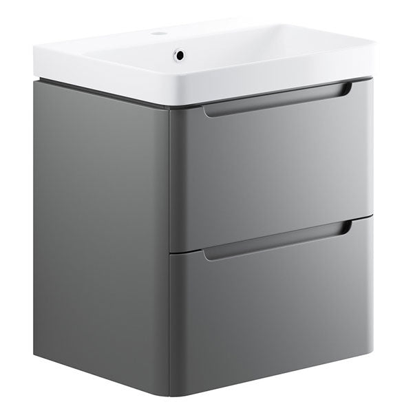 Tabo Magenta Matt Grey Wall Hung 2 Drawer Cloakroom Basin Unit 600mm