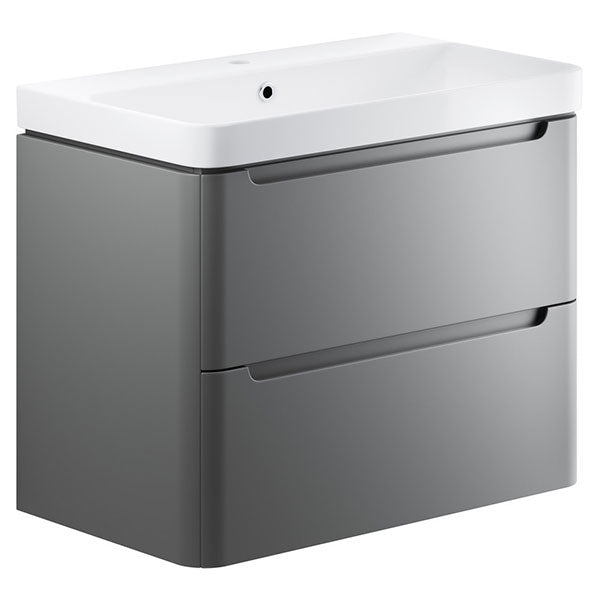 Tabo Magenta Matt Grey Wall Hung 2 Drawer Cloakroom Basin Unit 800mm