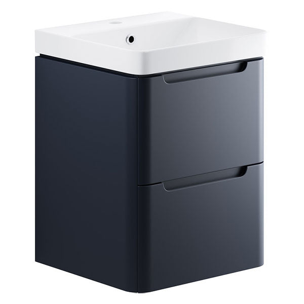 Tabo Magenta Matt Indigo Wall Hung 2 Drawer Cloakroom Basin Unit 500mm