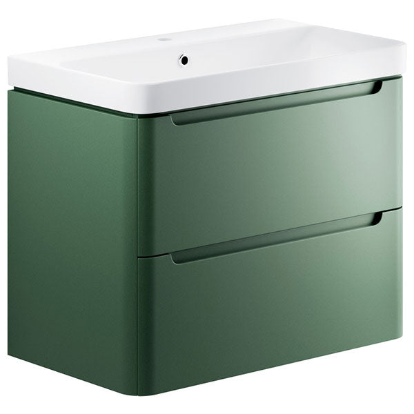 Tabo Magenta Matt Sage Green Wall Hung 2 Drawer Cloakroom Basin Unit 800mm