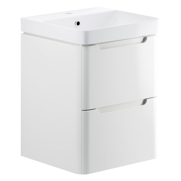 Tabo Magenta White Gloss Wall Hung 2 Drawer Cloakroom Basin Unit 500mm