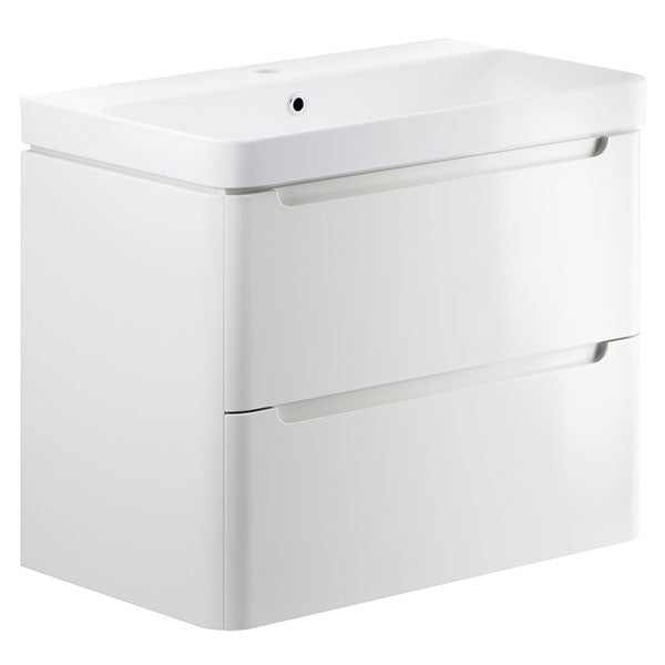 Tabo Magenta White Gloss Wall Hung 2 Drawer Cloakroom Basin Unit 800mm