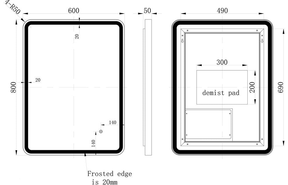 Tabo Space Front-Lit LED Brushed Brass Mirror 800 x 600mm