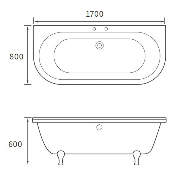Tabo Alexander Freestanding Back To Wall Bath 1700 x 800 x 600mm