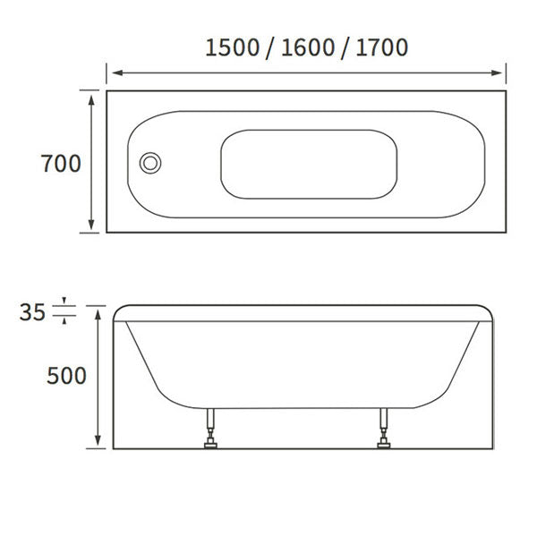 Apollo Turnpike Steel Single Ended Bath 1600 x 700 x 500mm