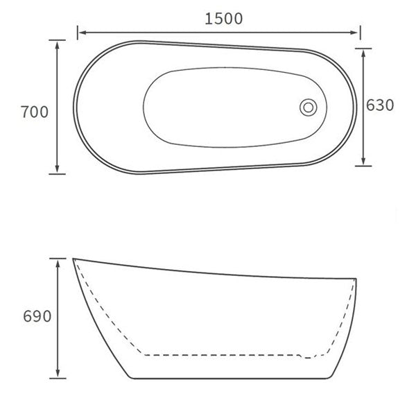 Tabo Alfie Freestanding Slipper Bath 1500 x 700 x 690mm
