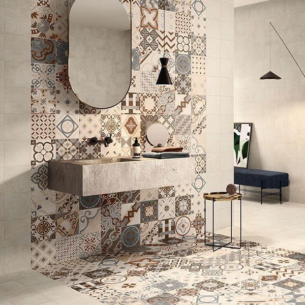 Casalgrande Cementina Multicolor Beige Tiles (pictured with Opus Beige)
