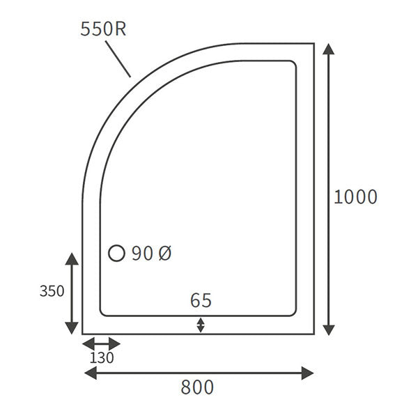 Splash Low Profile Offset Quadrant Tray & Waste (LH) 1000 x 800mm