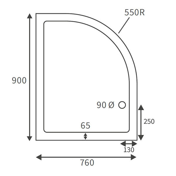 Splash Low Profile Offset Quadrant Tray & Waste (RH) 900 x 760mm