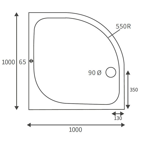 Splash Low Profile Quadrant Tray & Waste 1000 x 1000mm