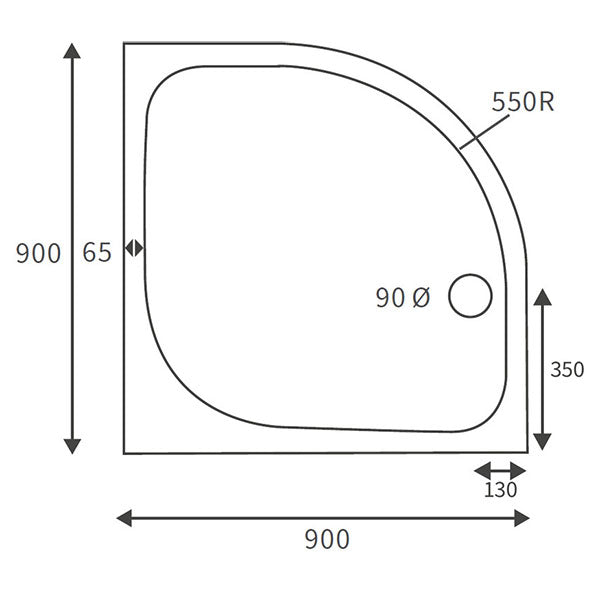 Splash Low Profile Quadrant Tray & Waste 900 x 900mm