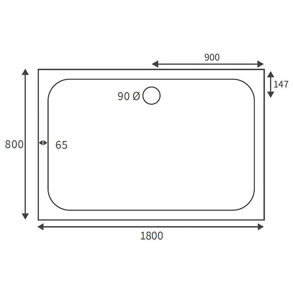 Splash Low Profile Rectangular Tray 1800 x 800mm