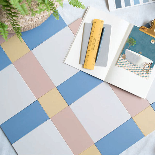 Falkirk pattern in Dover White, Blue, Carnation Pink & Hawthorn Yellow