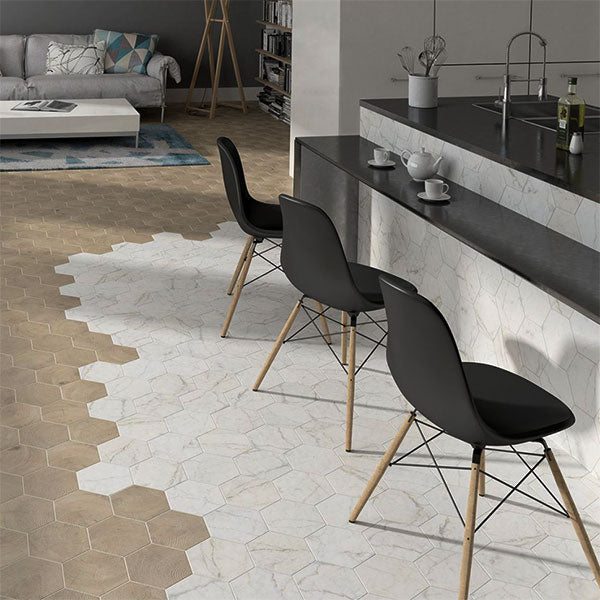 Carrara Hexagon Tile 17.5 x 20cm
