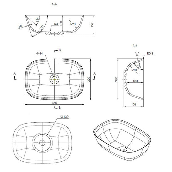 Hyde White Resin Washbowl 460 x 320mm