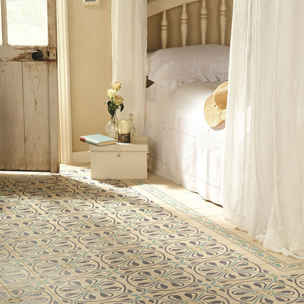 Odyssey Phoenician Dublin, Dark Blue and Dark Jade on White Tiles