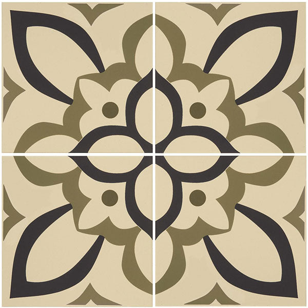 Odyssey Renaissance Dublin, Khaki and Dark Blue on White Tiles, pattern repeat