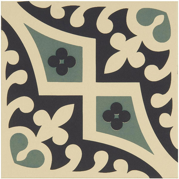 Odyssey Romanesque Dark Blue and Dark Jade on White Tile