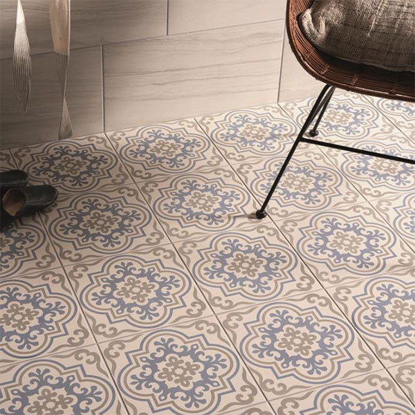 Odyssey Vogue Light Blue/Stone on Chalk Tiles