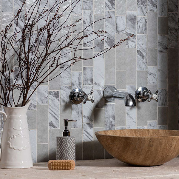 Original Style Bianco Marble Brickbond Mosaics