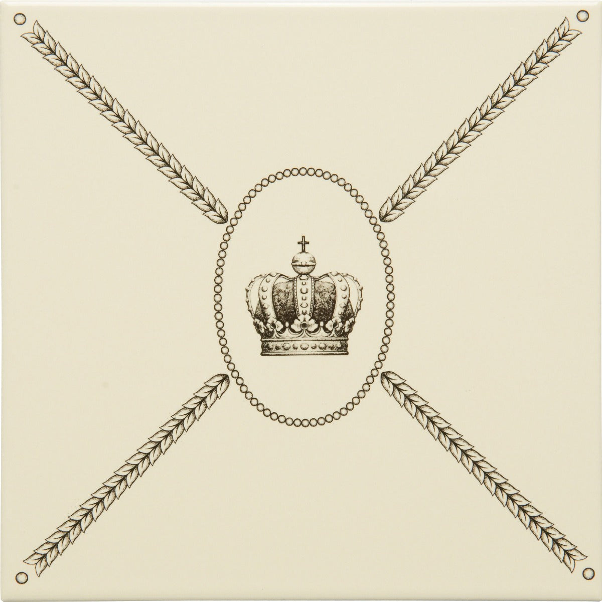 Original Style Cartouche With Sovereign Crown Charcoal Grey on County White Tile