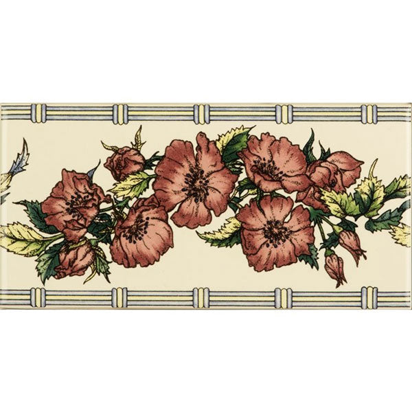 Original Style Corded Poppies Red Border Tile