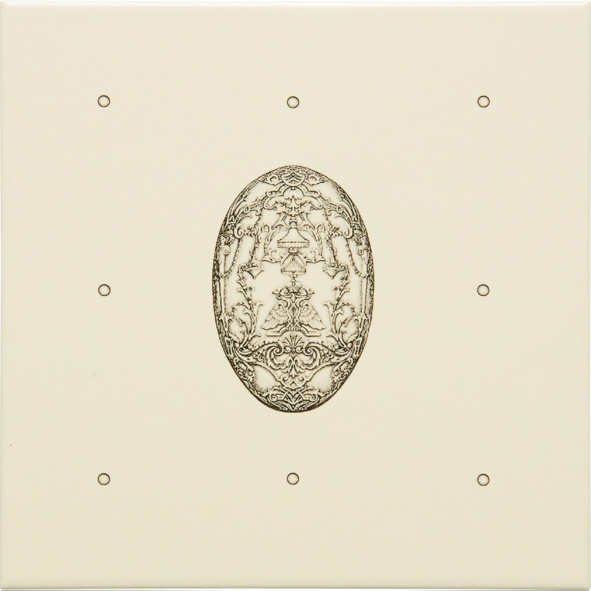 Original Style Dot Cartouche with Egg Charcoal Grey on County White Tile