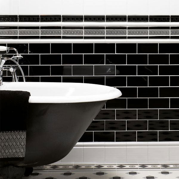 Original Style Greek Key Jet Black Border Tile
