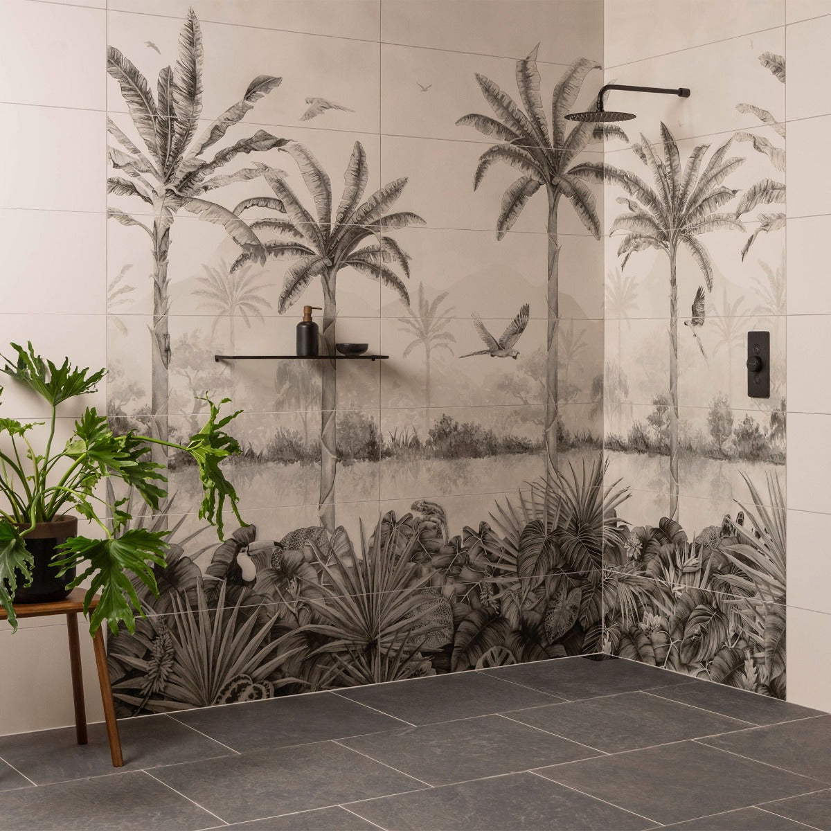 Original Style Tropical Oasis Monochrome Mural (all panels)