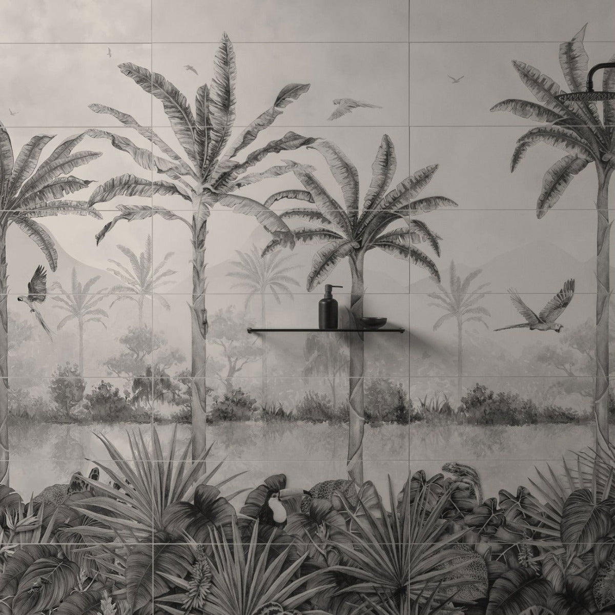 Original Style Tropical Oasis Monochrome Mural (Panel A)