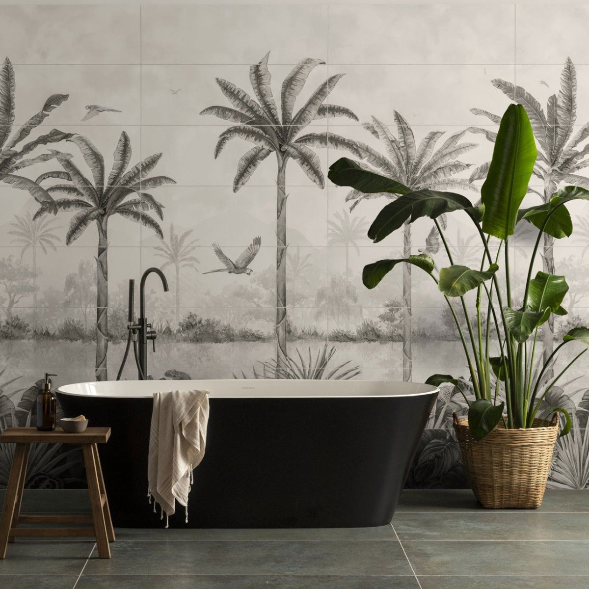 Original Style Tropical Oasis Monochrome Mural (all panels)
