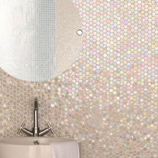 Original Style White Lady Iridescent Round Glass Mosaic setting