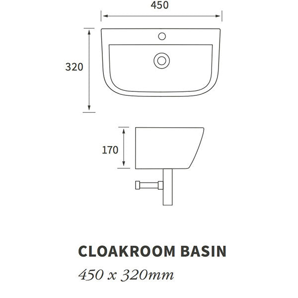 Piccadilly 1TH Cloakroom Basin & Bottle Trap 450 x 320mm