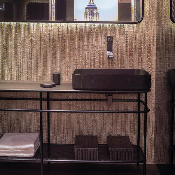 Porcelanosa Gravity Aluminium Arrow Gold mosaic tiles