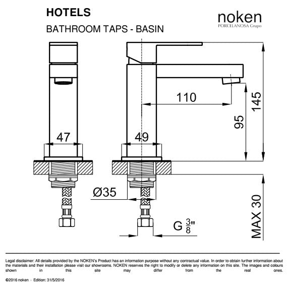 Porcelanosa Hotels Single Lever Basin Mixer Tap