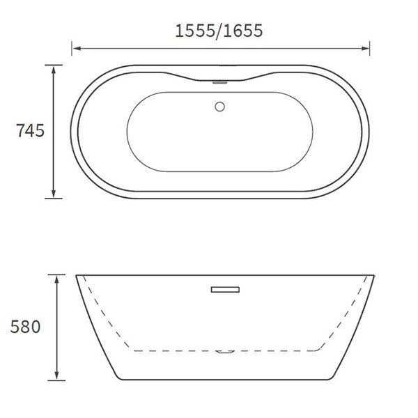 Apollo Preston Freestanding White Bath 1655 x 745 x 580mm