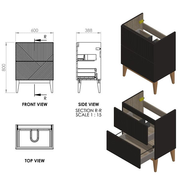 Tabo Bergamo Floor Standing 2 Drawer Basin Unit & Basin 615mm