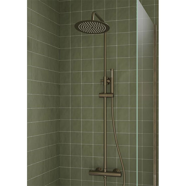 Tabo Marina Brushed Bronze Round Thermostatic Bar Mixer Shower with Riser Kit