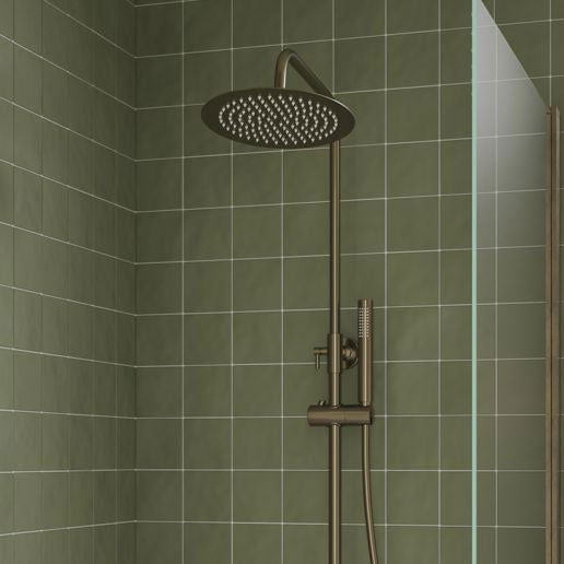 Tabo Marina Brushed Bronze Round Thermostatic Bar Mixer Shower with Riser Kit