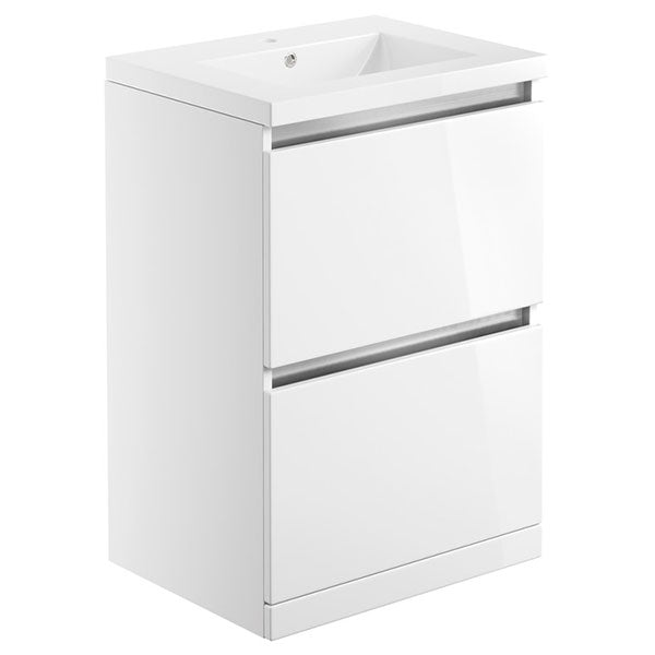 Tabo Delfina White Gloss Floor Standing 2 Drawer Basin Unit & Basin 615mm