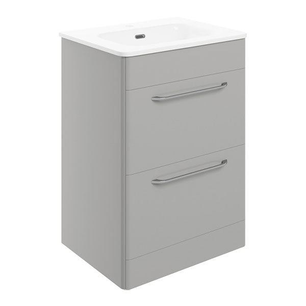 Tabo Florence Grey Gloss Floor Standing 2 Drawer Basin Unit & Basin with integrated lighting 610mm