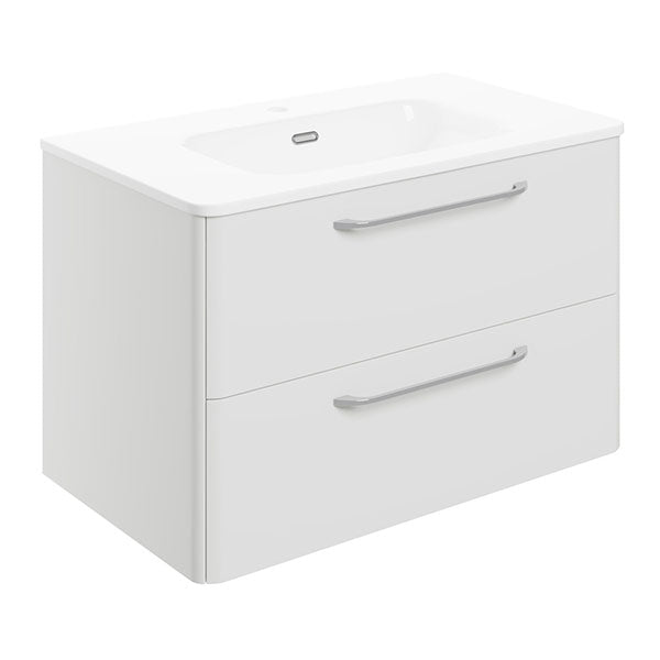 Tabo Florence White Gloss Wall Hung 2 Drawer Basin Unit & Basin with integrated lighting 810mm