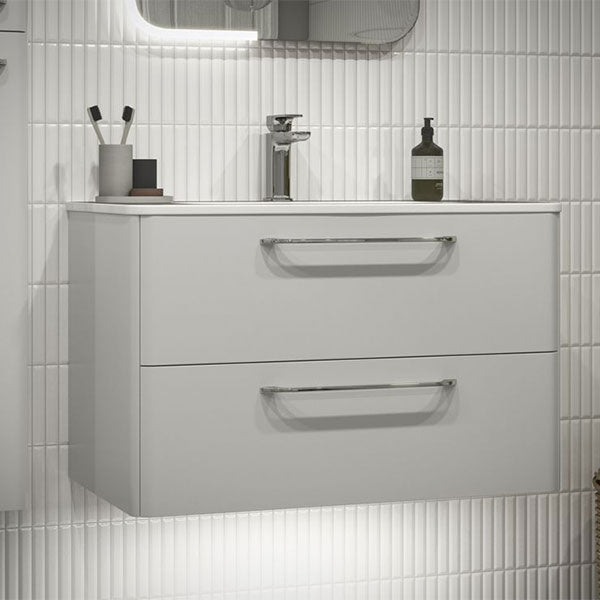 Tabo Florence White Gloss Wall Hung 2 Drawer Basin Unit & Basin with integrated lighting 810mm