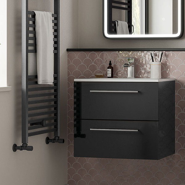 Tabo Modena Anthracite Gloss Wall Hung 2 Drawer Basin Unit & Basin 610mm