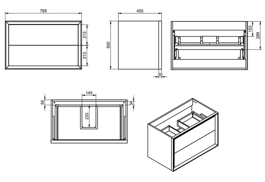 Tabo Orta Matt Storm Blue Wall Hung 2 Drawer Basin Unit & Basin 615mm