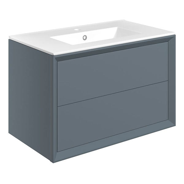 Tabo Orta Matt Storm Blue Wall Hung 2 Drawer Basin Unit & Basin 815mm