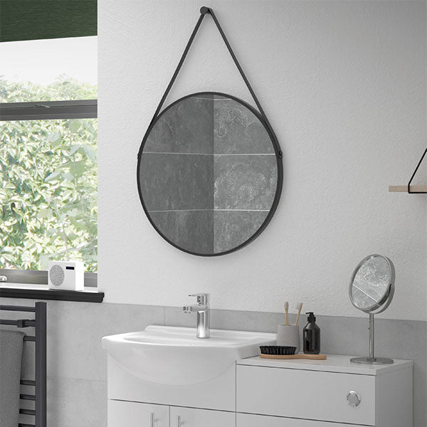 Tabo Penny Matt Black Mirror with Strap 600 x 600mm